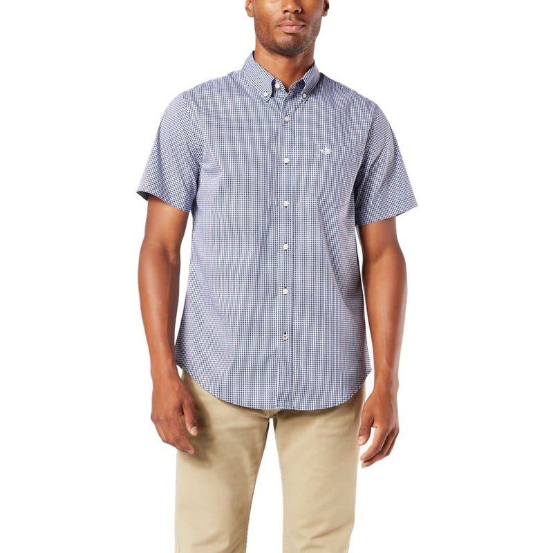 Dockers Men's Classic Fit Short Sleeve Signature Comfort Flex Shirt (Standard and Big & Tall), Medieval Blue Plaid, X-Large